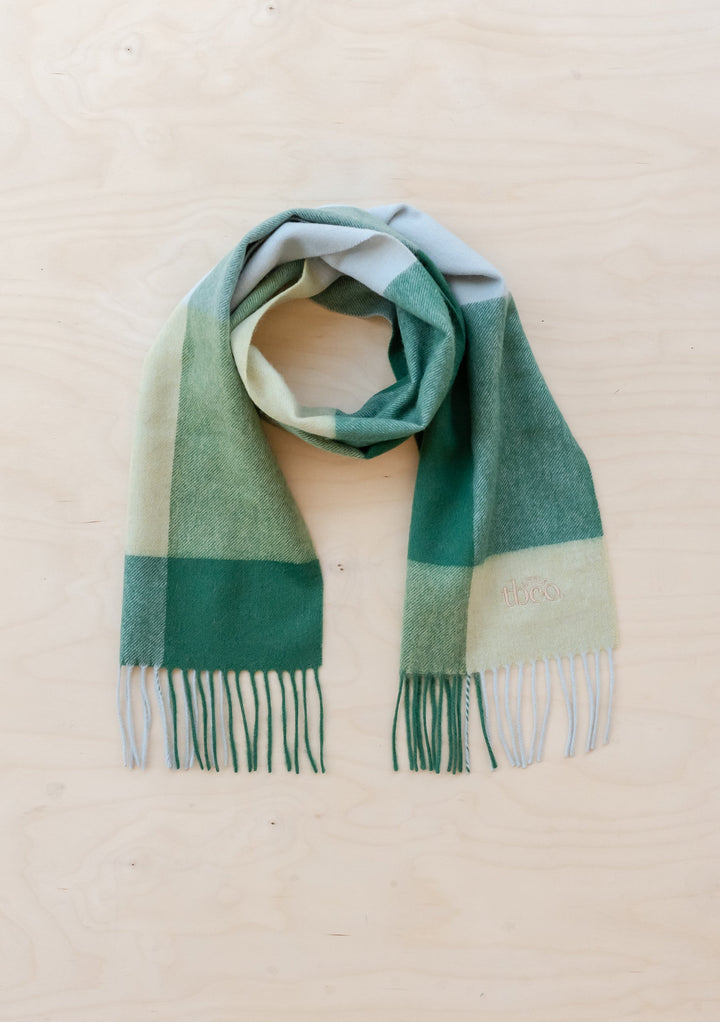 Lambswool Kids Scarf in Green Grid Check