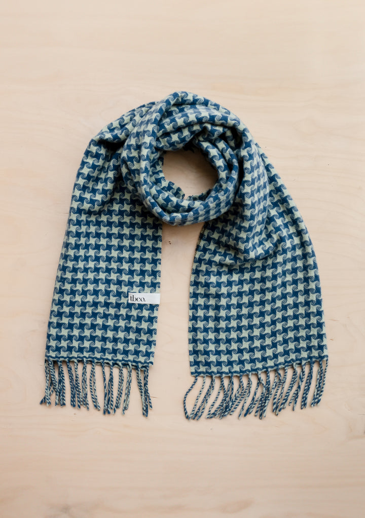 Cashmere Oversized Scarf in Green Star Houndstooth