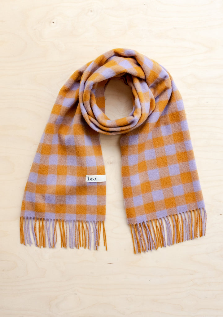 Lambswool Oversized Scarf in Amber Gingham