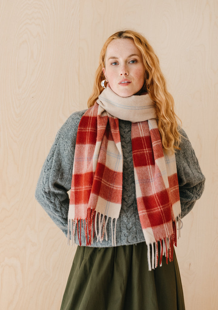 Lambswool Oversized Scarf in Red Varsity Check