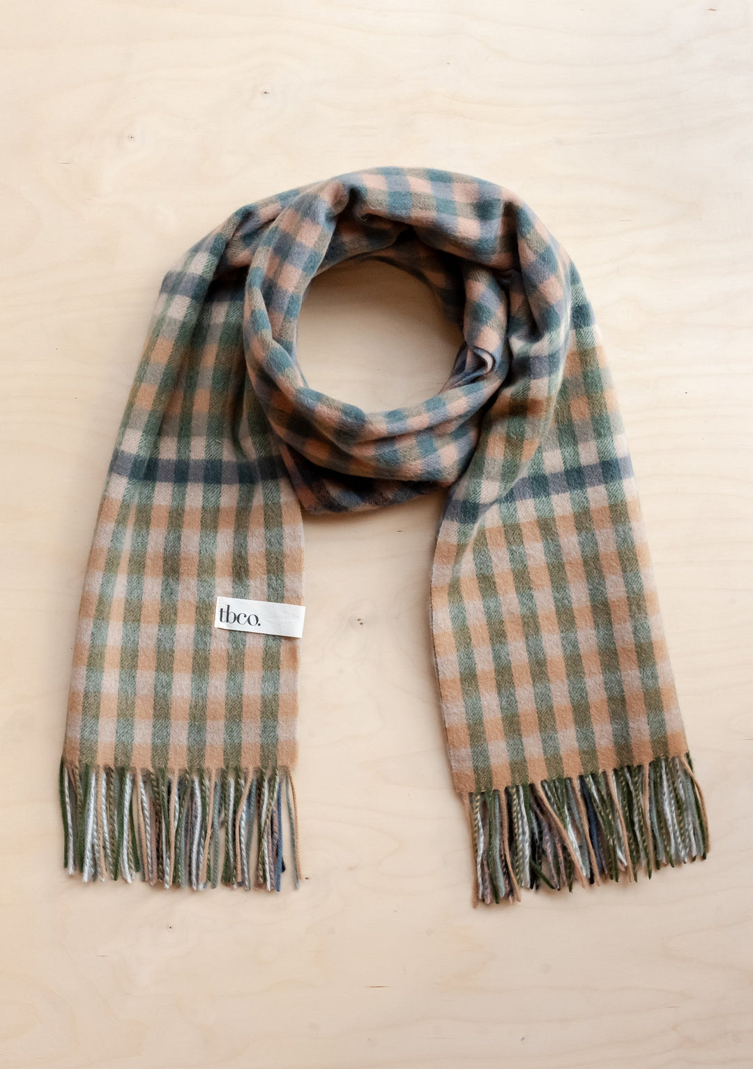 Lambswool Blanket Scarf in Olive Micro Gingham