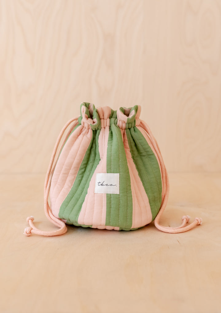 Cotton Wash Bag in Green Stripe