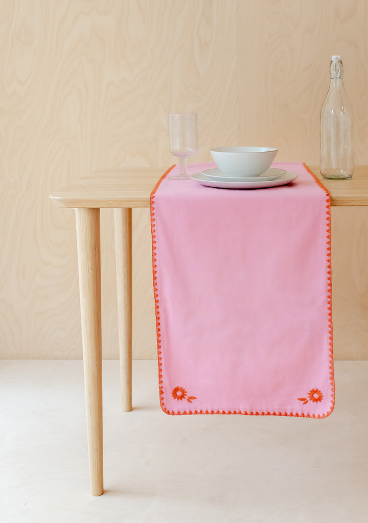 Cotton & Linen Table Runner in Pink