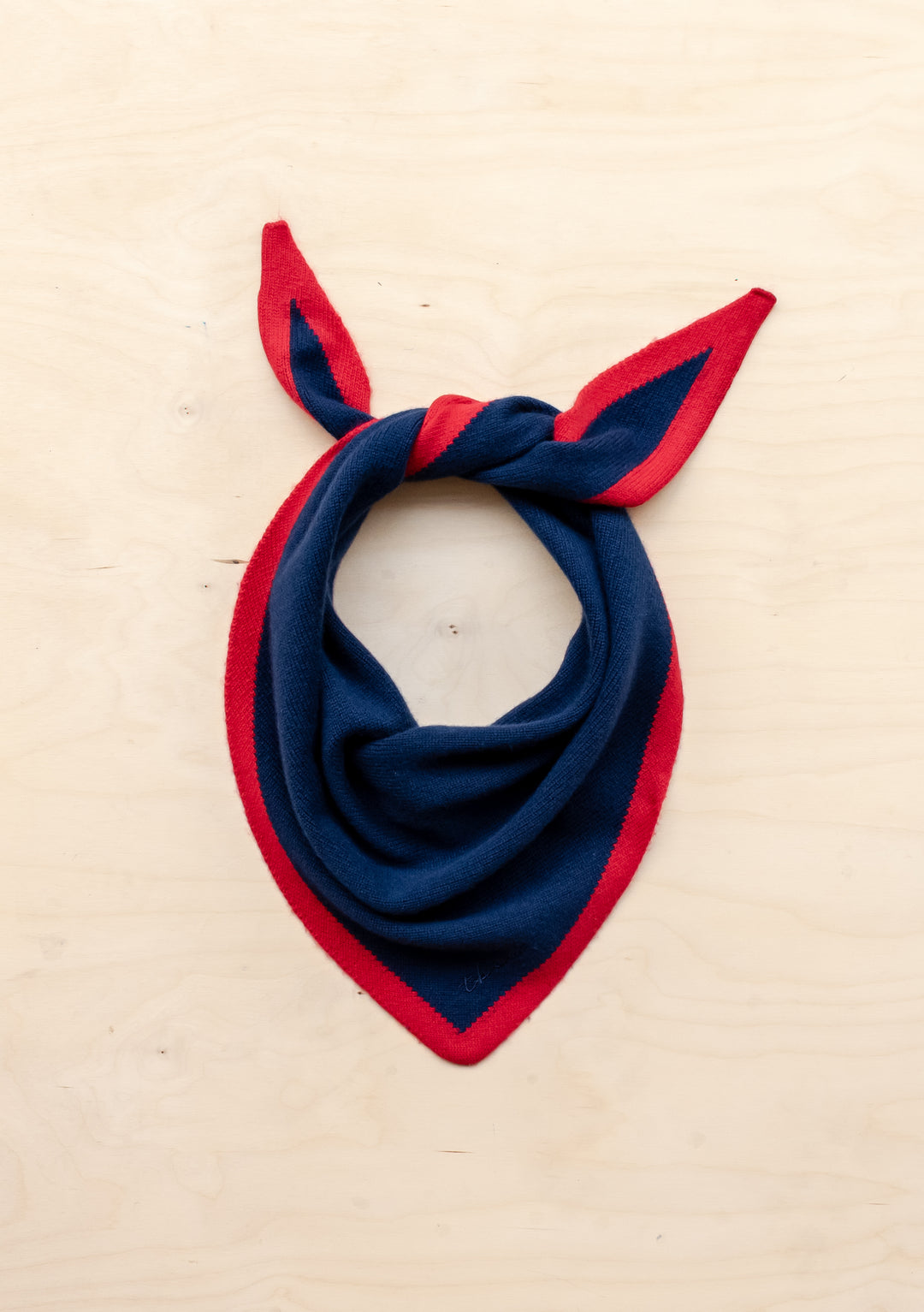 Merino Triangle Scarf in Navy & Red