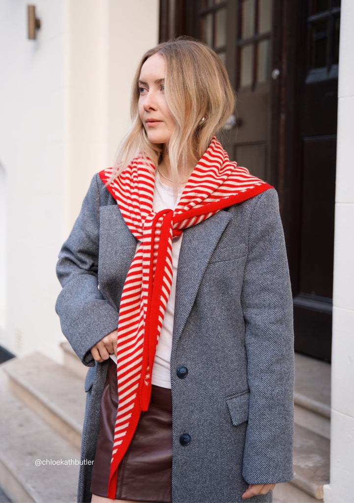 Large Merino Triangle Scarf in Red Stripe