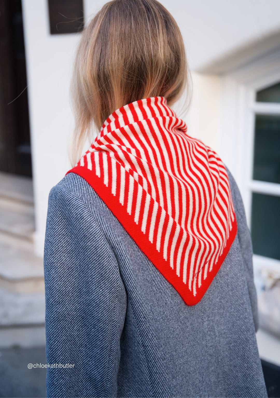 Large Merino Triangle Scarf in Red Stripe