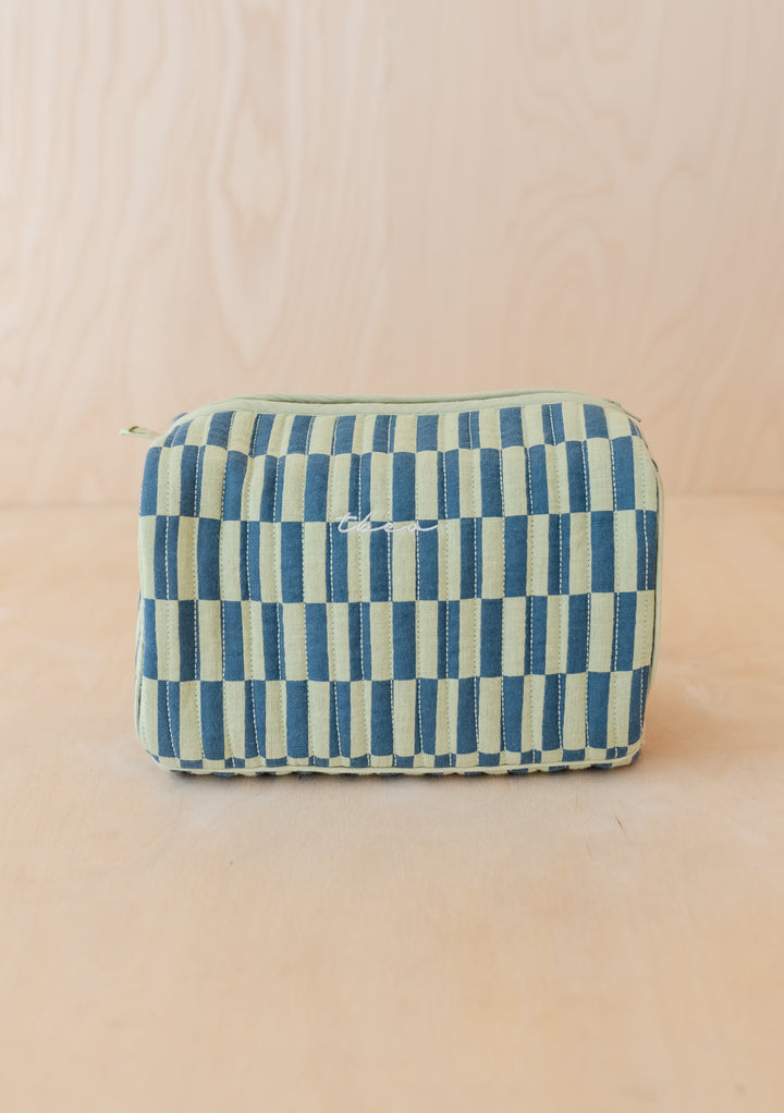 Cotton Wash Bag in Green Checkerboard