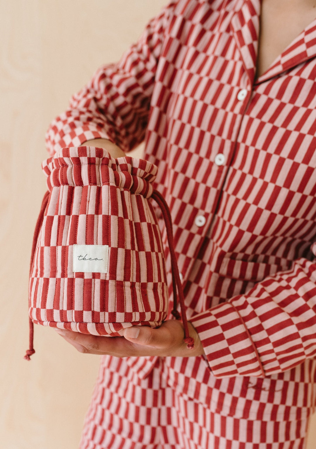 Sample Sale Cotton Wash Bag in Rose Checkerboard