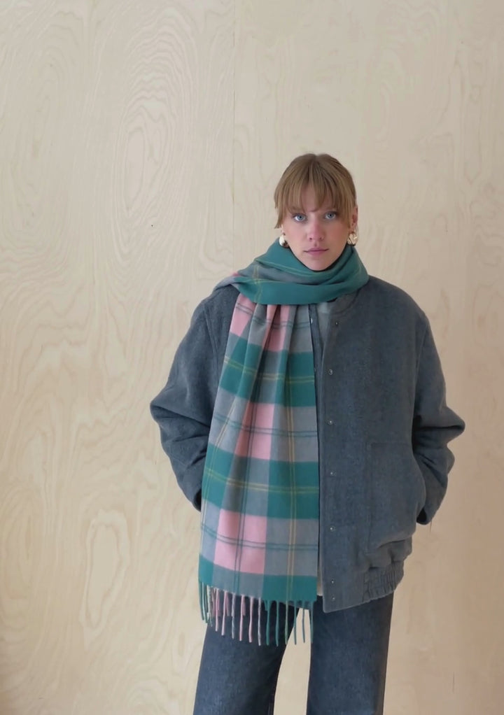 Lambswool Oversized Scarf in Pink Varsity Check