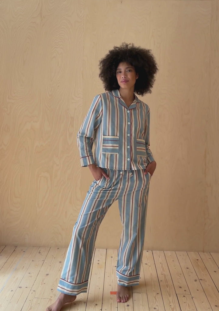 Cotton Pyjamas in Blue Stripe