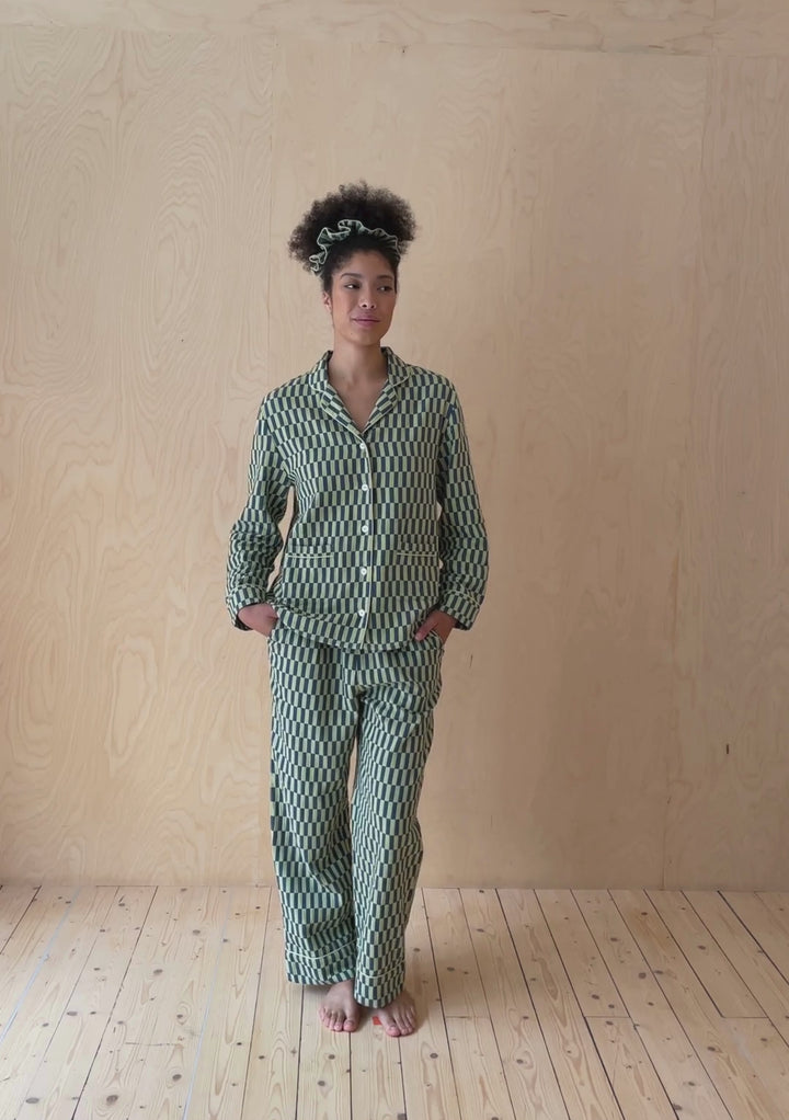 Cotton Pyjamas in Green Checkerboard